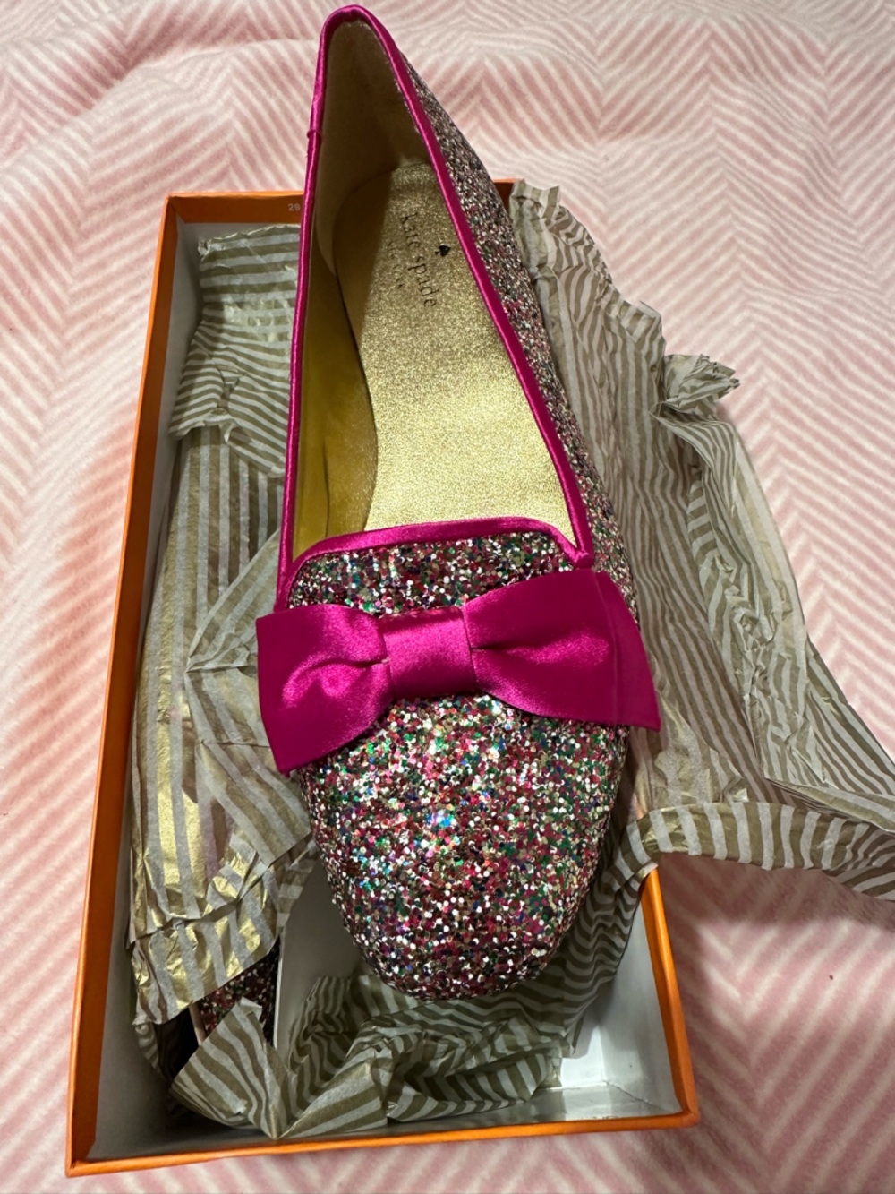 kate spade Pink Multicolor Glitter Bow Flats